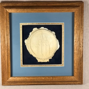 Vintage Salt Lake Temple Framed Wet Cast Paper Maché | Mormon LDS Religious Art Oak Frame
