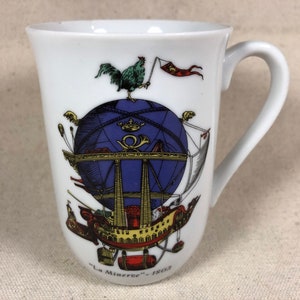 Caneca de porcelana francesa vintage com balão de ar quente "La Minèrve 1803" Étienne-Gaspard Robert Robertson do século XIX