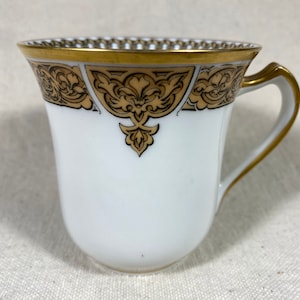 Vintage Haviland Limoges Queimado Porcelana Demitasse Ouro 22K Art Nouveau Arts & Crafts Feito na França Xícara de café expresso francês de meados do século