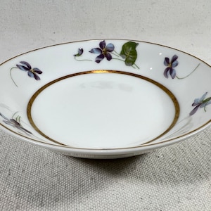 Vintage Haviland Limoges Berry Bowl Ring Trinket Dish Catch All Violet Flowers Gold Bands Made in France