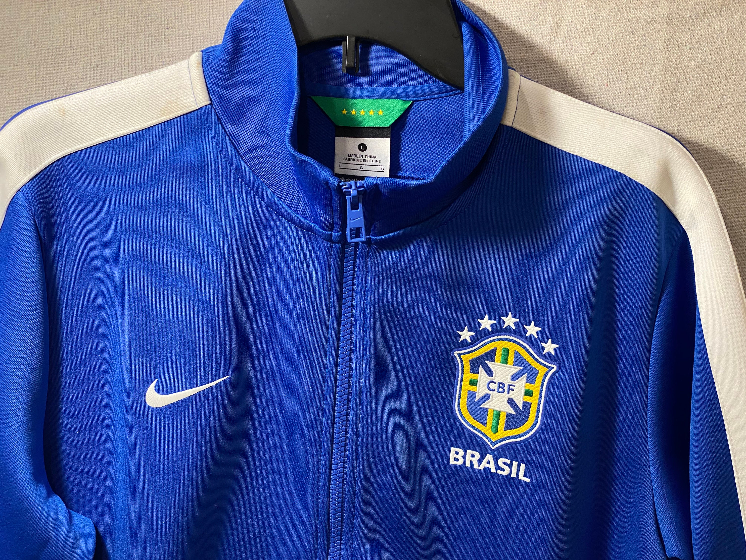 Vintage Nike Brasilien Blau Fußball Trainingsjacke Herren Erwachsene große  WM Trainingsausrüstung bestickt Team Wappen - .de