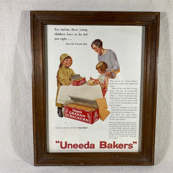 Vintage Framed Uneeda Graham Crackers Magazine Advertisement Good Housekeeping 1930