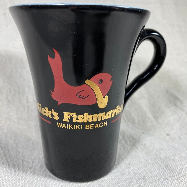 Nick’s Fishmarket Waikiki Vintage Coffee Mug Gold Red Black Oahu Hawaii Restaurant