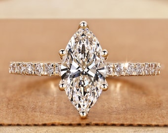 Marquise Lab Diamond Engagement Ring: 0.50 CT, 14k Gold Tulip Setting