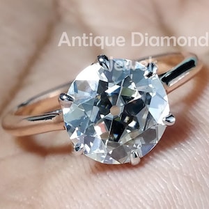 2.0 CT Round Old European Cut Colorless Moissanite Ring | Two Tone Wedding Ring | Engagement Ring | 14K Rose Gold Solitaire Ring | 6 Prongs