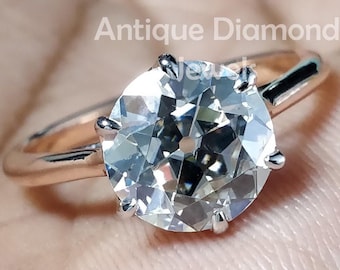 2.0 CT Anillo de boda de compromiso de corte europeo antiguo en oro rosa sólido de 14 k / 18 k, anillo solitario, corte brillante