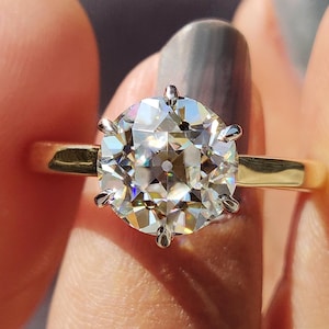 Vintage 3.80 CT Old European Cut Colorless Moissanite Engagement Ring, Antique Cut Solitaire Ring, Women Wedding Ring, Birthday Gift for Her