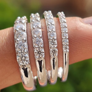 Shared Prong Half Eternity Moissanite Wedding Bands for Engagement Ring, 1.50 to 3mm Round Cut Colorless Moissanite Bands, Stackable Rings