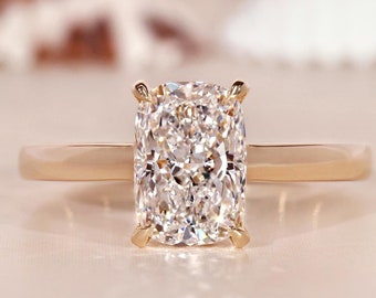 2 Carat Cushion Cut Diamond Engagement Ring - 10k Yellow Gold, Lab-Grown Solitaire, Perfect Gift for Her