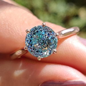 2 Carat Portuguese cut Blue Moissanite Engagement Ring, Solitaire Wedding Ring, Six Petal Prong, Customize Engagement Ring, Anniversary Gift