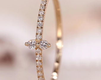 Minimalist Lab Grown Diamond Wedding Band: Thin Half Eternity Ring