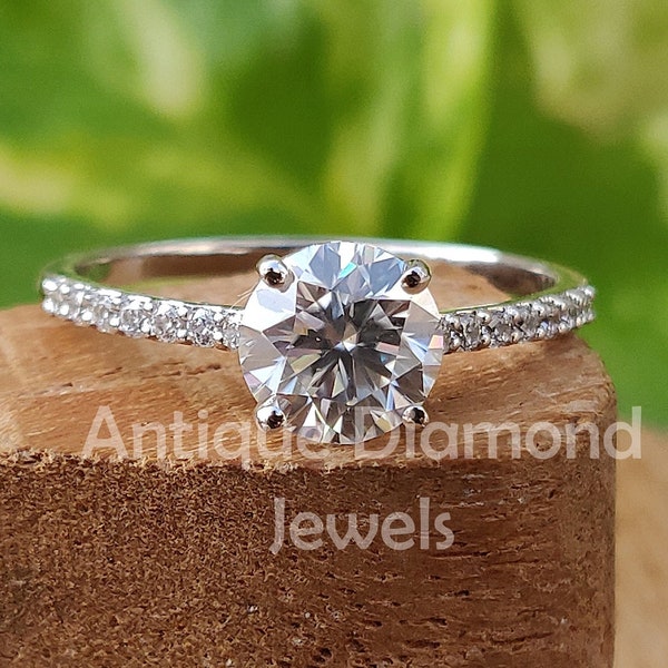 Moissanite Ring, 1.23 TW Round Colorless Moissanite Ring, Engagement Ring. Wedding Ring, 10KT White Gold Ring, Dainty Gift Ring