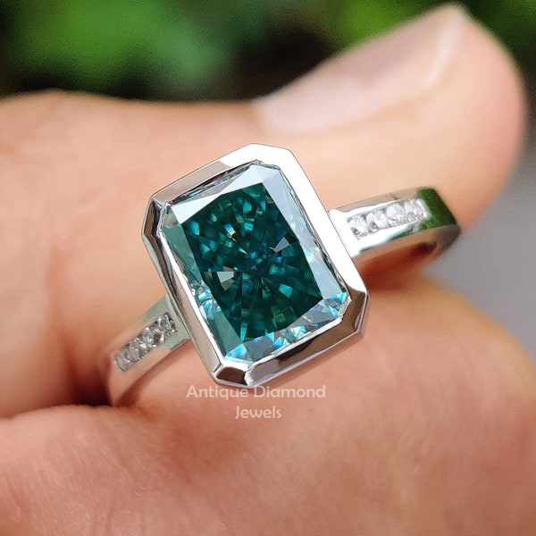 Cyan Blauer Moissanit Ring Verlobung / Blauer Moissanite Ring / Strahlend geschliffener farbiger Moissanite Ring / Brillantschliff Ring / Personalisierter Ring