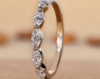 Marquise Lab Grown Diamond Wedding Band: White Gold Anniversary Ring