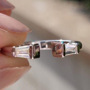 Classic Two Stone Open Gap Moissanite Wedding Band | 0.33 TW Tapered Baguette Moissanite Band | Engagement Ring | Unique Band | Bridal Set