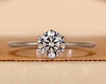 Anillo de compromiso solitario para mujer con diamante de talla brillante redonda cultivado en laboratorio, seis garras, 0,80 ct, certificado por IGI.
