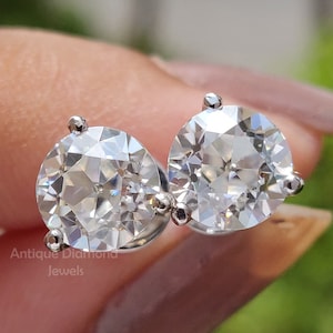 6.50 MM Round Old European Cut Moissanite Earrings, Stud Earrings, OEC Earrings, Martini Moissanite Earrings, Anniversary Gift, Wedding Gift