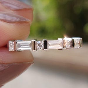 Moissanite Matching Band, 0.54 TW Baguette & Round Colorless Moissanite Band, Wedding Band, Bridal Set, Half Eternity Matching Band For Ring