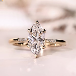 Elegant Marquise Diamond Ring in Yellow Gold - Lab Grown Diamond Engagement Ring, V Shaped Prongs, Gifts for Her