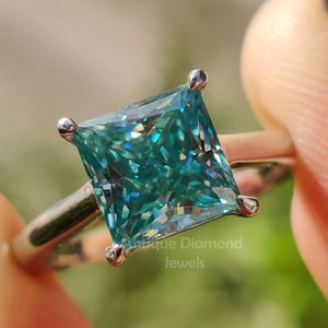 2.20 CT Cyan Blue Princess Cut Moissanite Ring, Solitaire Engagement Ring, Ring For Women, Wedding Ring, Infinity Style, Anniversary Ring