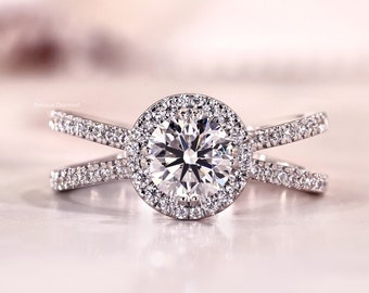 Crossover Lab Grown Diamond Ring: 10k White Gold Reverse Split Shank Engagement Ring