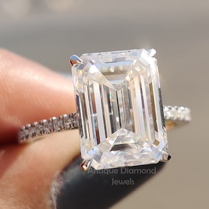 5 Carat Emerald Moissanite Engagement Ring, Hidden Halo Pave Wedding Ring, Big Moissanite Ring, Proposal Ring, Anniversary Gift for Women