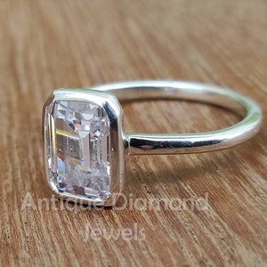 1.94 CT Emerald Colorless Moissanite Ring, Emerald Bezel Set Solitaire Ring, Engagement Ring, Wedding Ring, 14K White Gold Ring, Bridal Ring