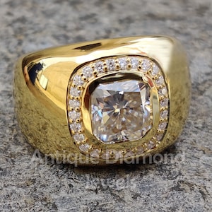 3.99 TCW Cushion Men's Ring | Cushion Colorless Moissanite Ring | Men's Engagement Ring | Flush Setting Ring | Men's Wedding Ring | Gold