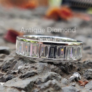 Baguette Cut Moissanite Channel Setting Wedding Band for Her, Anniversary Ring for Women, Eternity Moissanite Ring, Moissanite Wedding Band