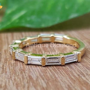 3/4 Eternity Moissanite Wedding Band,,1.47 TW Baguette Colorless Moissanite Band, Bridal Set, Engagement Gift For Women, Christmas Gift Band