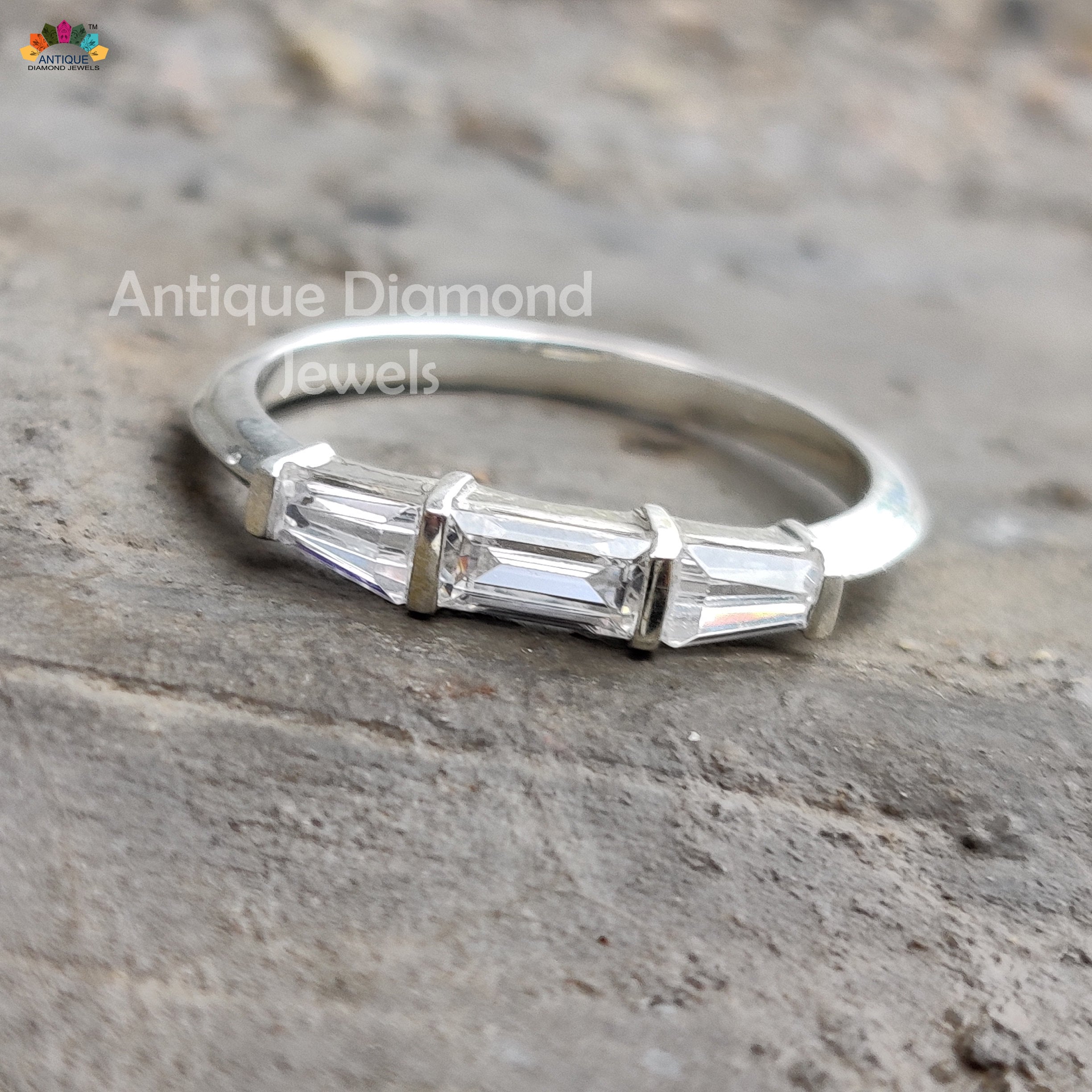 Three Stone Wedding Band 0.68 TW Baguette and Tapered Baguette