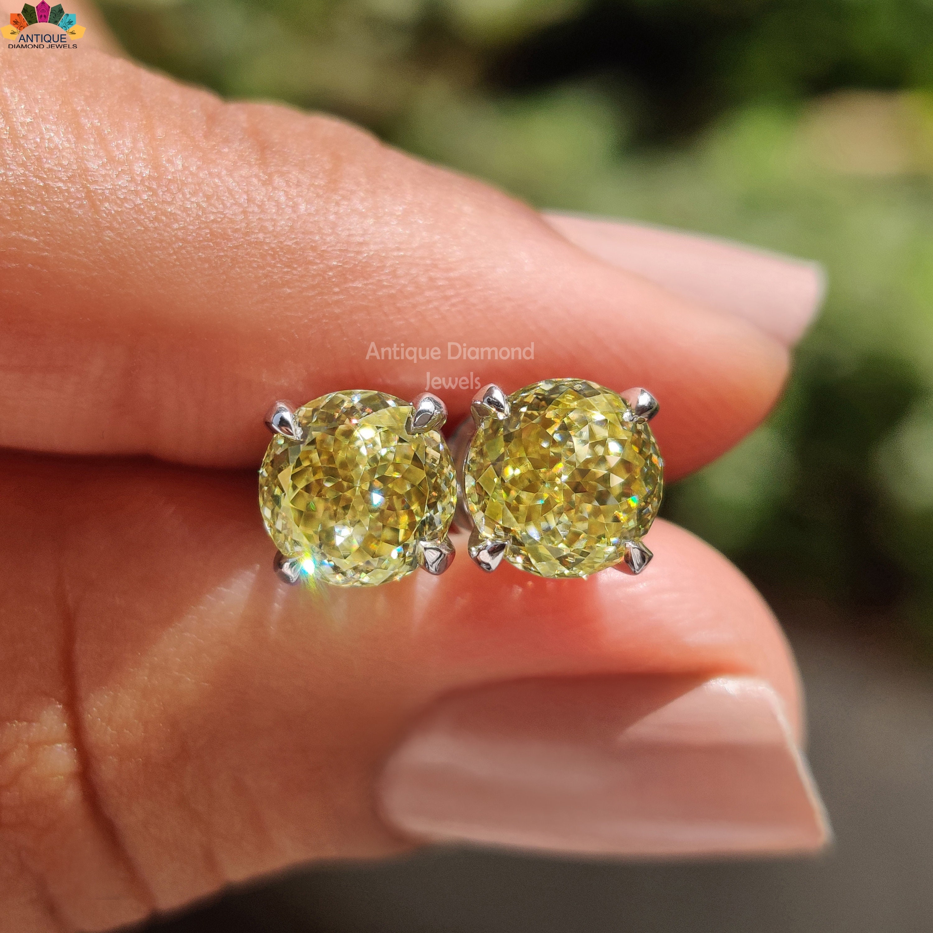 2.50 TCW Canary Yellow Portuguese Cut Moissanite Earrings 