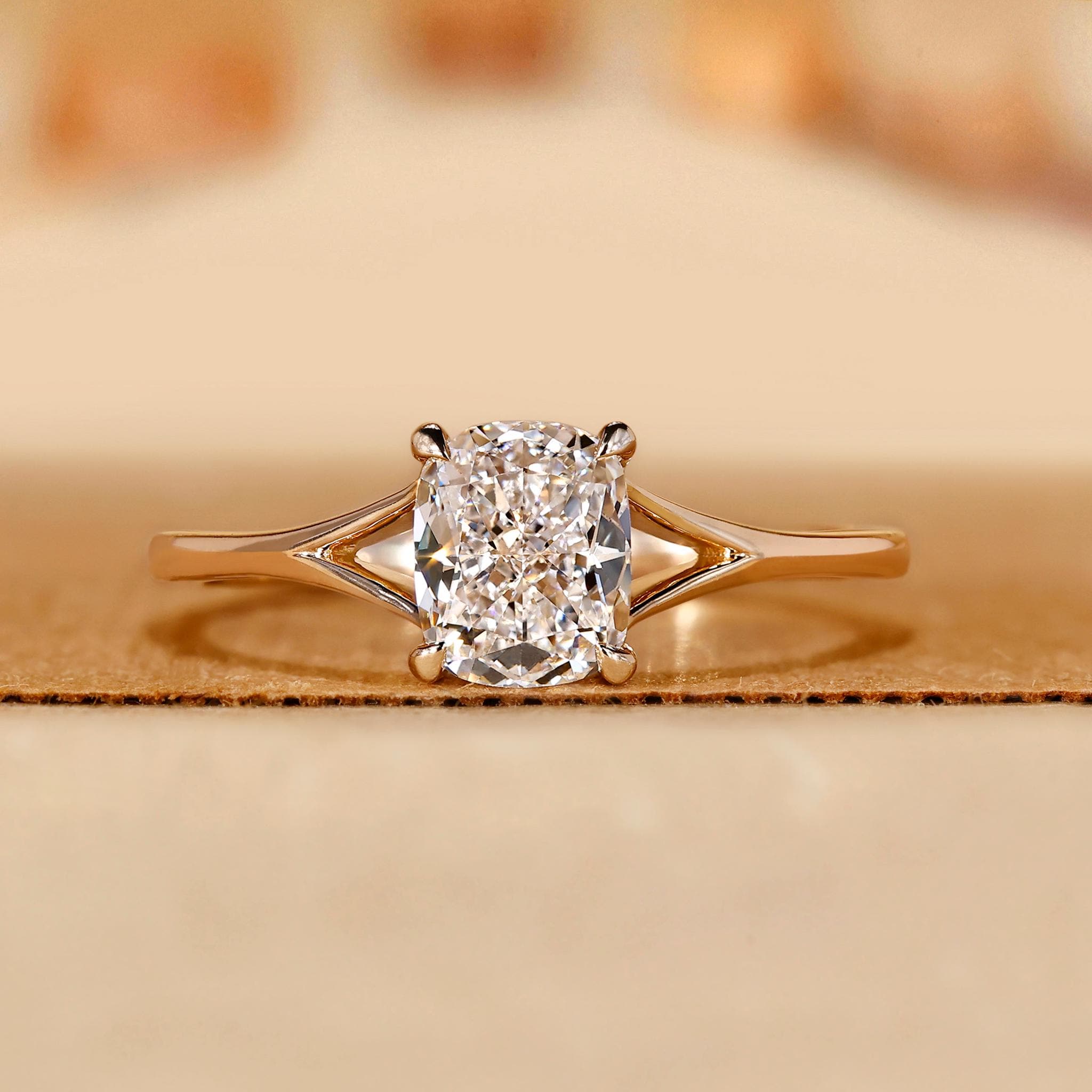 IGI Certified 1 CT Lab Grown Cushion Diamond Ring: 14k Yellow Gold