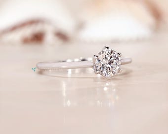 ラボグロウンダイヤモンド婚約指輪：6本爪ソリティア、IGI認定 - Etsy 日本