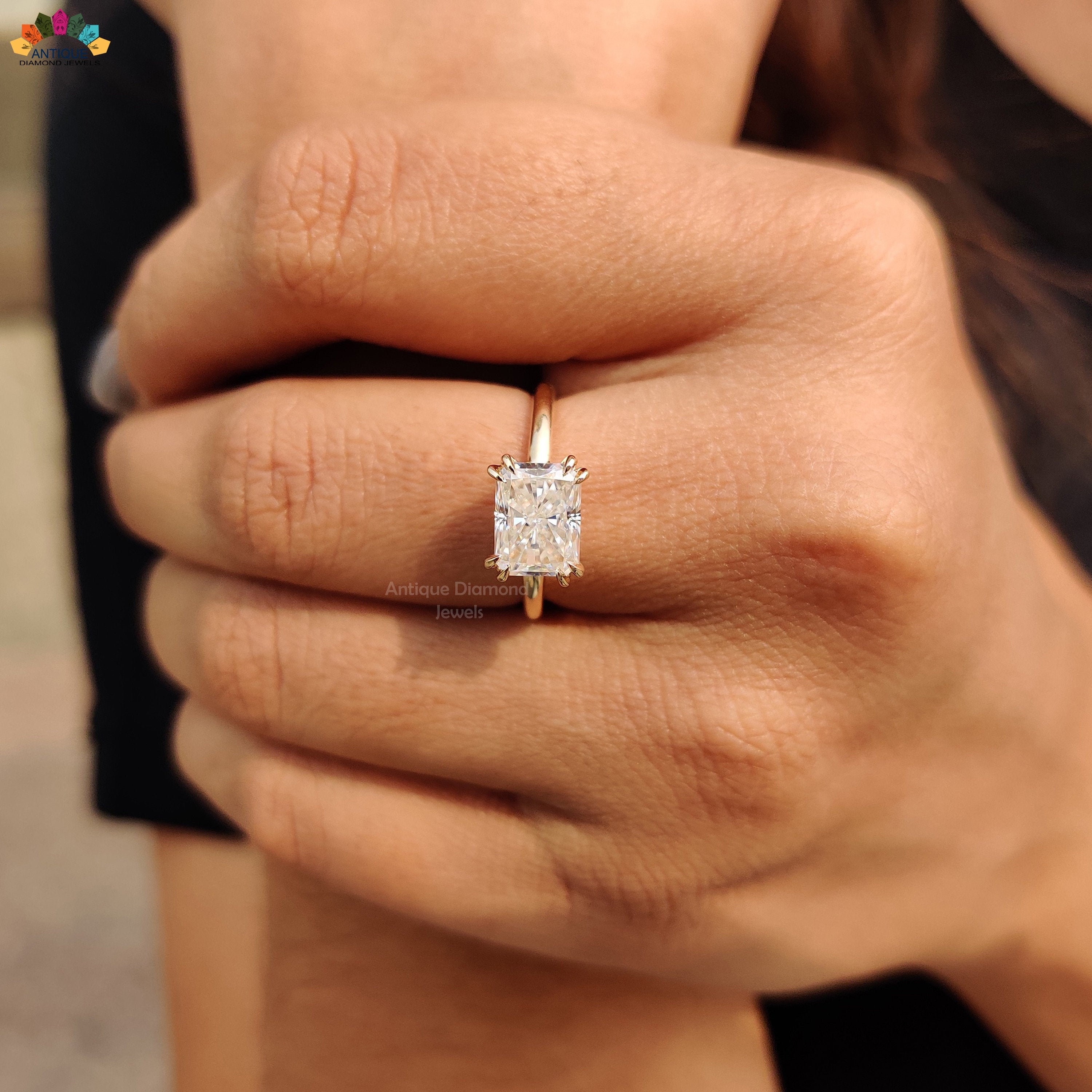 Crushed Ice 1 69 Ct Radiant Colorless Moissanite Solitaire Etsy