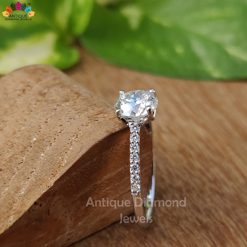 Dainty Ring 1.23 CT Round Colorless Moissanite Ring Engagement Ring 14KT White Gold Ring Wedding Ring Forever One Moissanite Ring