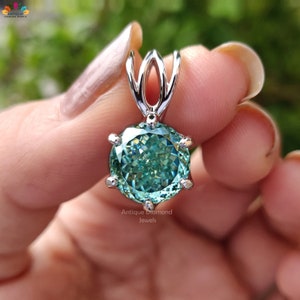 6.25 CT Cyan Blue Portuguese Cut Moissanite Pendant, Solitaire Celtic Pendant, Gift For Women, Birthday Gift Pendant, Christmas Gift for Her