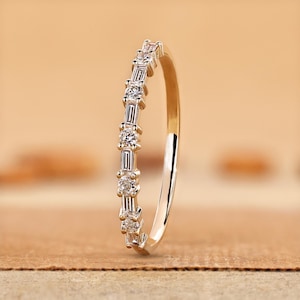 Lab Grown Diamond Eternity Band: Yellow Gold Round & Baguette Ring