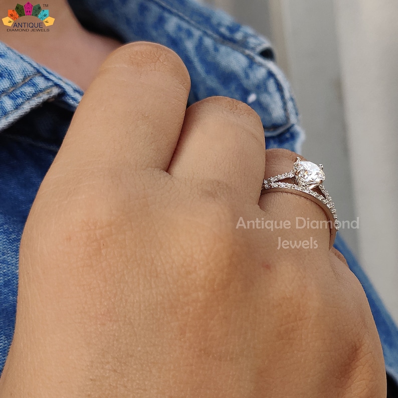 Dainty Ring 1.23 CT Round Colorless Moissanite Ring Engagement Ring 14KT White Gold Ring Wedding Ring Forever One Moissanite Ring