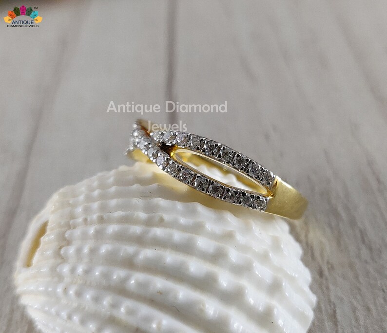 giftforher Anniversary band Moissanite band Crisscross wedding band made with 1.50mm RBC colorless moissanite in 14kt yellow gold