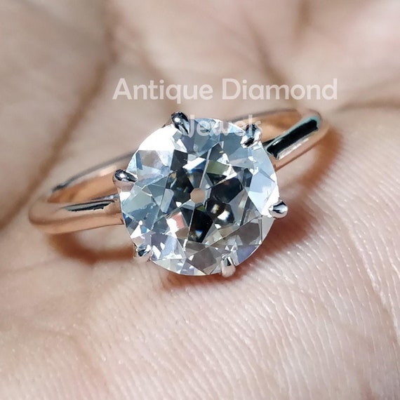2.0 CT Round Old European Cut Colorless Moissanite Ring