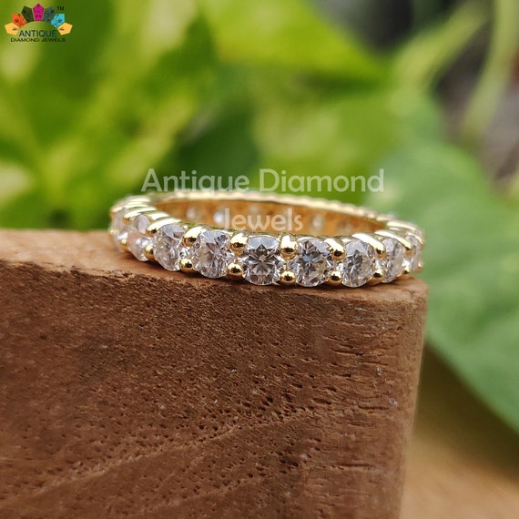 Solid Gold Band Round Brilliant Colorless Moissanite 1.85 TCW Full Eternity Band Wedding Band Easter Gifts Anniversary Gifts