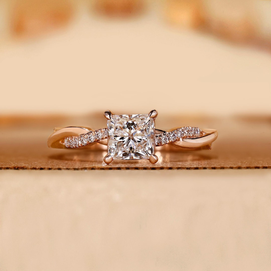 Carat Princess Cut Lab Diamond Ring: Rose Gold Twisted Band