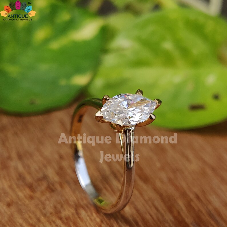 Wedding Ring Anniversary 14K Solid Gold Ring 1.02 CT Marquise Colorless Moissanite Solitaire Ring Two-Tone Ring Engagement Ring