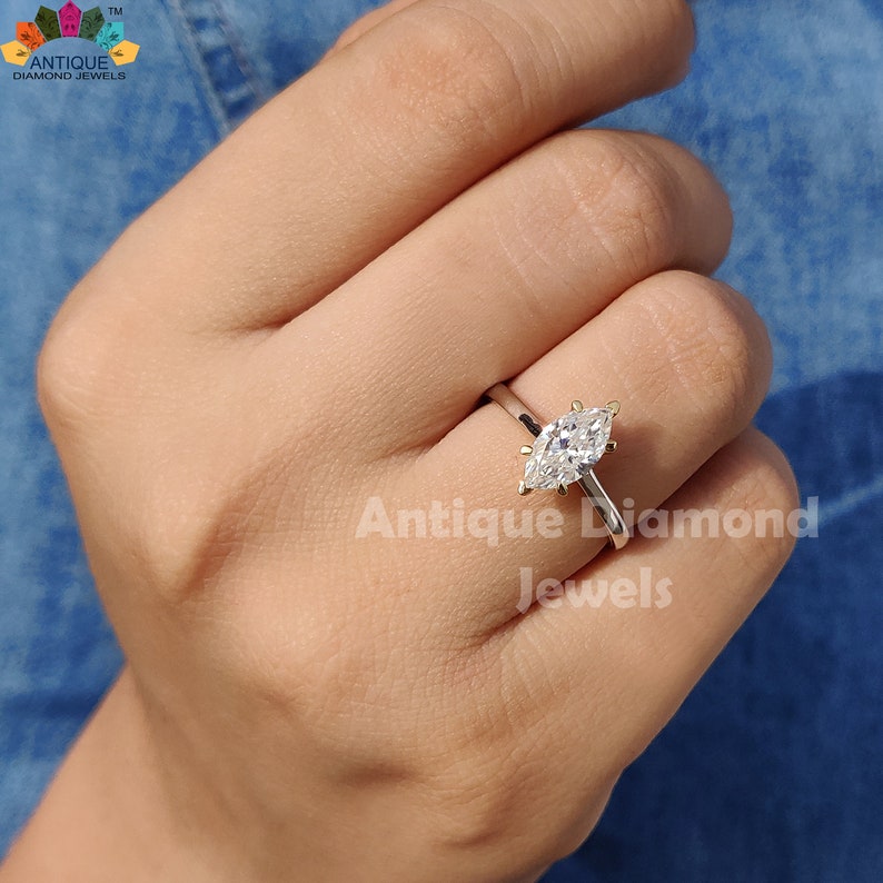 Wedding Ring Anniversary 14K Solid Gold Ring 1.02 CT Marquise Colorless Moissanite Solitaire Ring Two-Tone Ring Engagement Ring