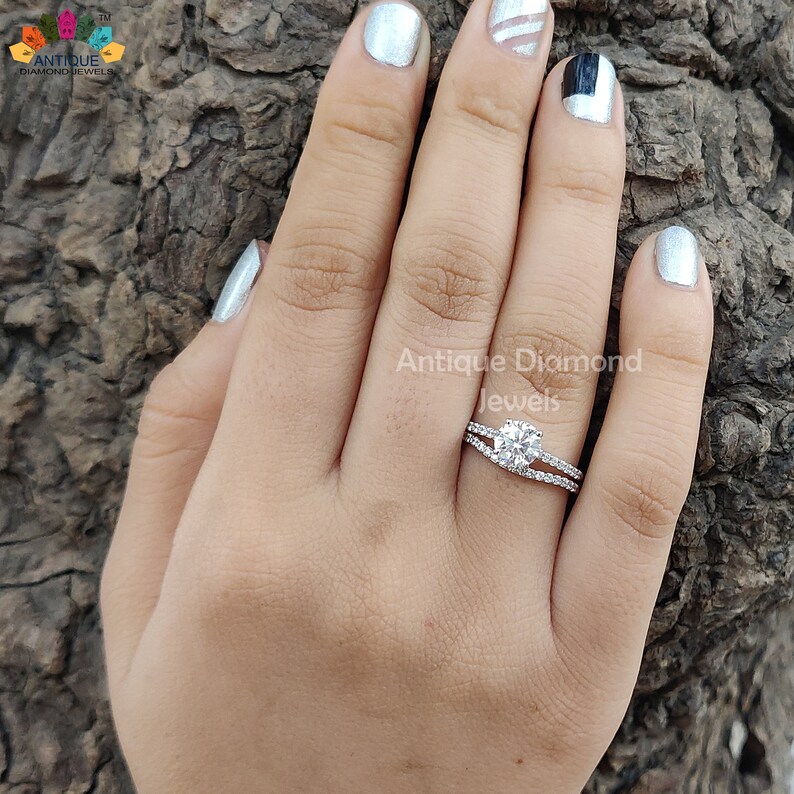 Dainty Ring 1.23 CT Round Colorless Moissanite Ring Engagement Ring 14KT White Gold Ring Wedding Ring Forever One Moissanite Ring