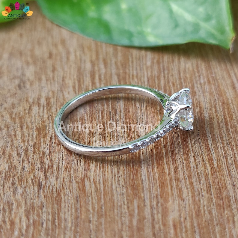 Dainty Ring 1.23 CT Round Colorless Moissanite Ring Engagement Ring 14KT White Gold Ring Wedding Ring Forever One Moissanite Ring
