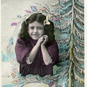 Vintage Echt Fotografie Französische Weihnachten Neujahr Grüße Postkarte Kleines Mädchen &#39;Bonne Annee&#39;, Antike Foto Postkarte Kinder