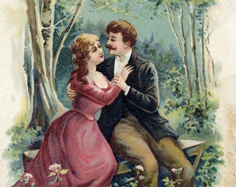 Antike französische Schatz Postkarte 'Loin des eitel bruits de monde', Vintage Valentine, antike Postkarte