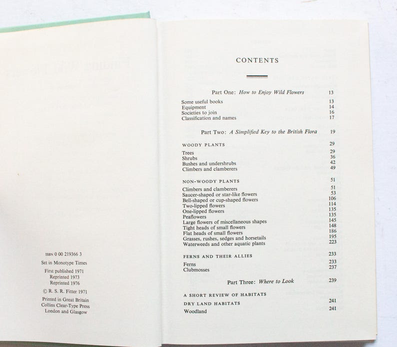 Botanical Key Book Botanical Book 'finding Wild Flowers' by R. S. R. Fitter, Vintage ...